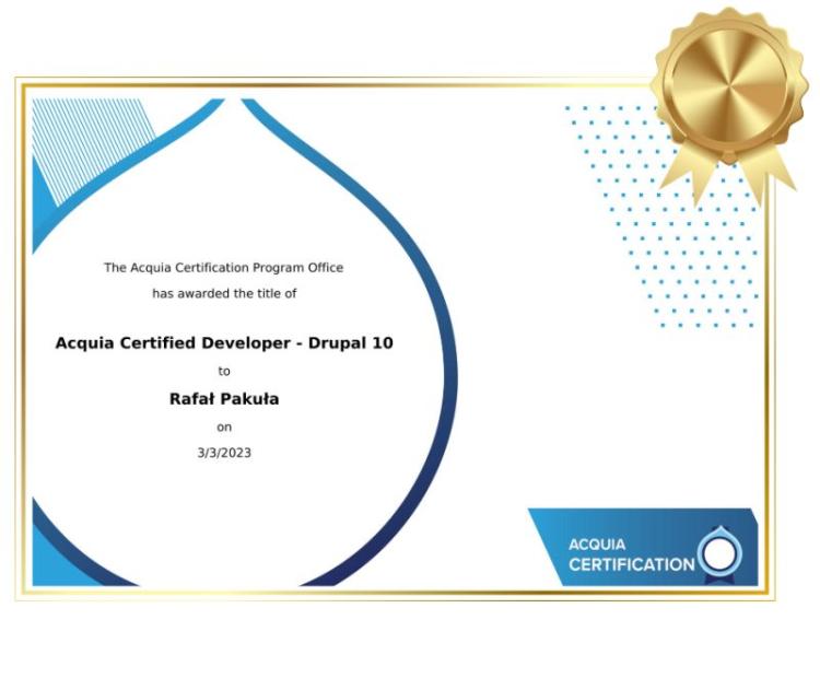 Certyfikat Acquia Certified Developer - Drupal 10 na pokładzie